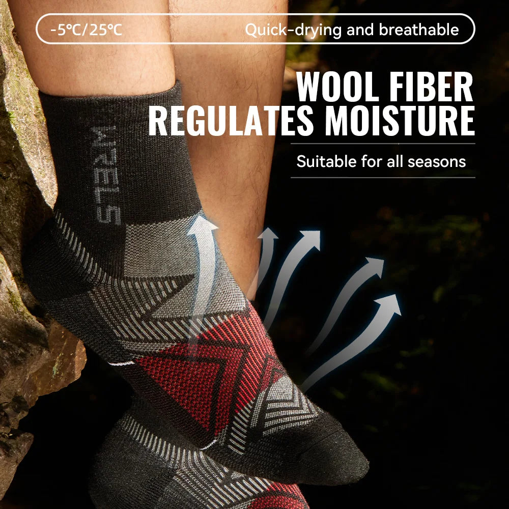 Merino Wool Compression Hiking & Running Outdoor Socks – Thick Cushioned, Moisture-Wicking & Breathable Ankle Support Socks