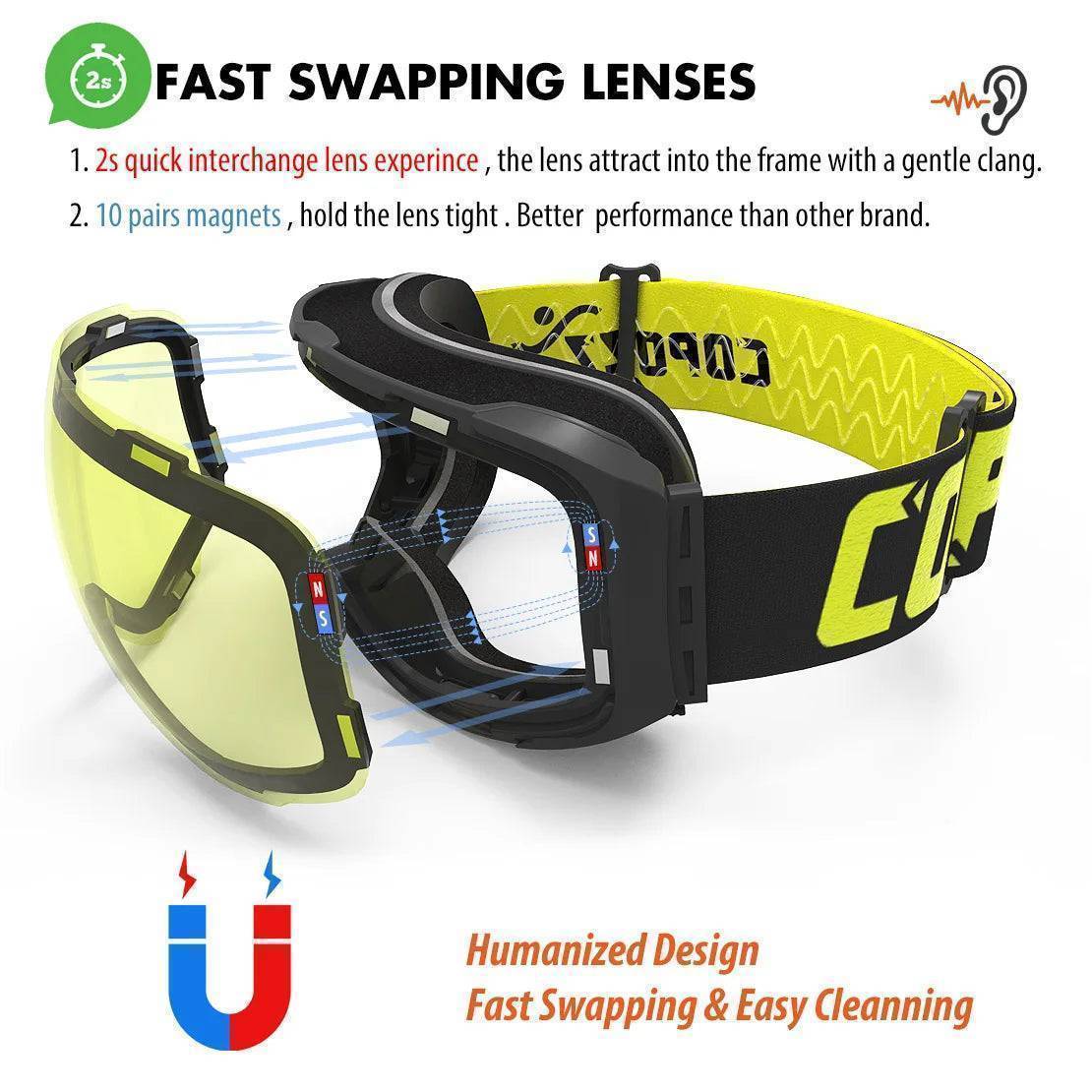 snowboarding goggles magnetic COPOZZ Magnetic Ski Goggles Quick-Change Lens