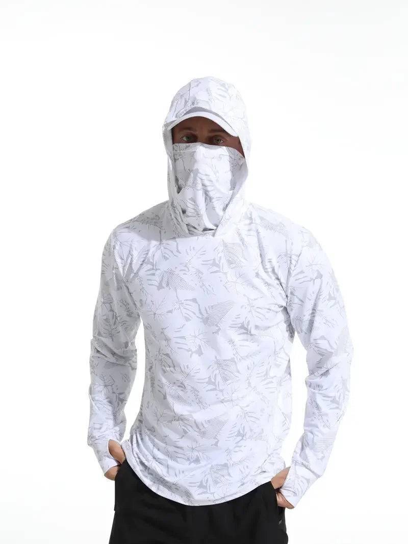Men's UV-Protective Hooded Fishing Shirt – Breathable, Quick-Dry Outdoor Performance Hoodie with Built-In Mask