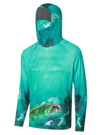 Thumbnail for Men's UV-Protective Hooded Fishing Shirt – Breathable, Quick-Dry Outdoor Performance Hoodie with Built-In Mask