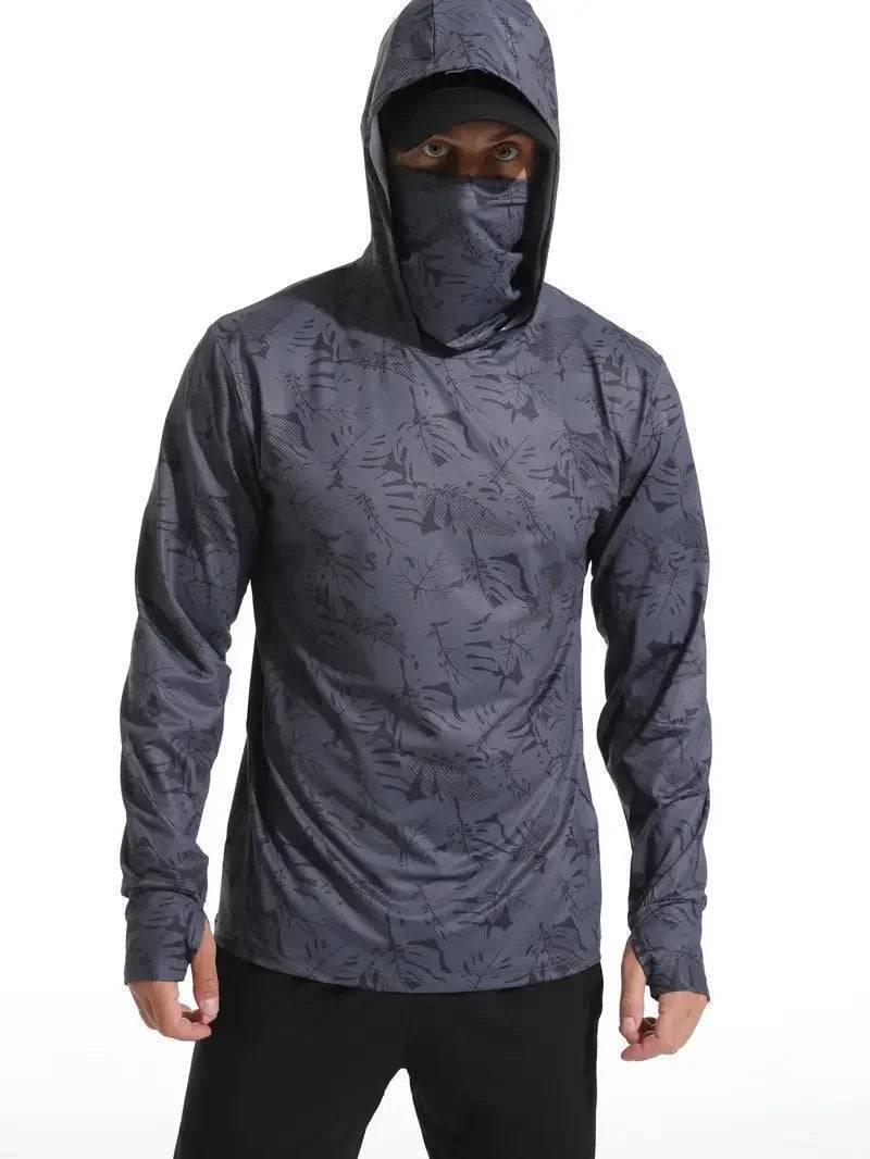 Men's UV-Protective Hooded Fishing Shirt – Breathable, Quick-Dry Outdoor Performance Hoodie with Built-In Mask