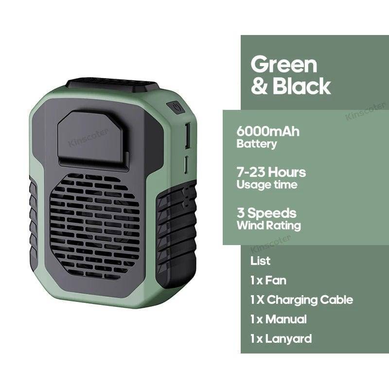 Survival Gears Depot Home Appliances Dark Green 6000mAh  Portable Rechargeable Neck/Waist Fan