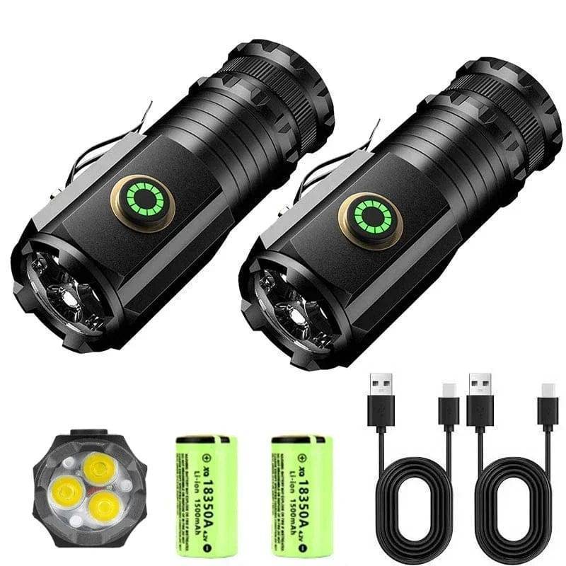 Survival Gears Depot Lights & Lighting 2PCS USB Rechargeable LED Flashlight With Magnet for Hiking Camping