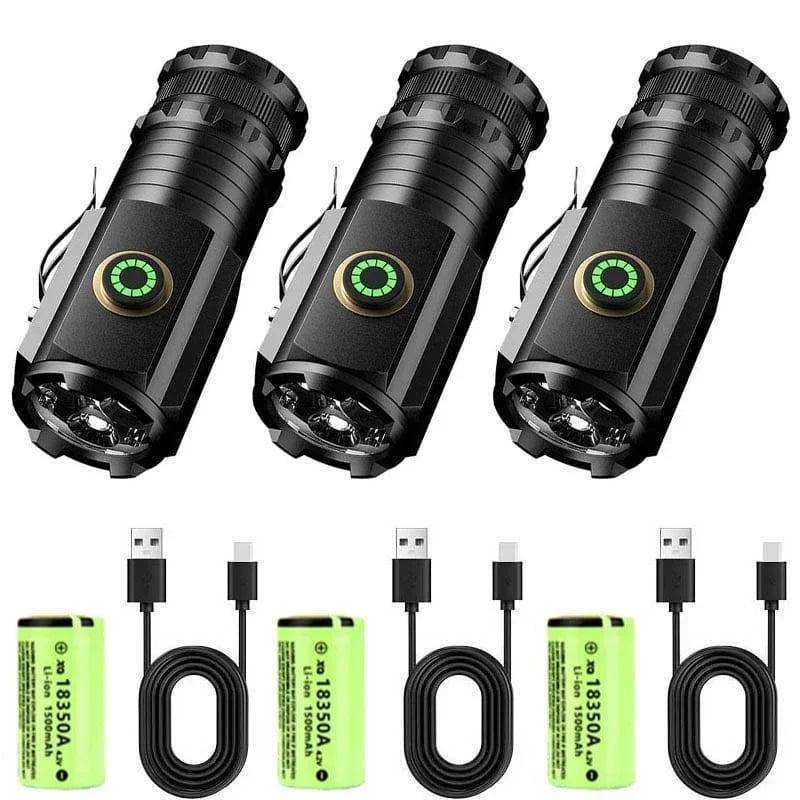 Survival Gears Depot Lights & Lighting black 3PCS USB Rechargeable LED Flashlight With Magnet for Hiking Camping