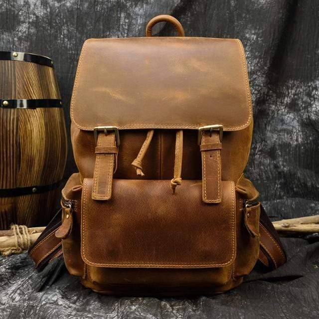 Camping genuine leather thick backpack for outdoor activities7