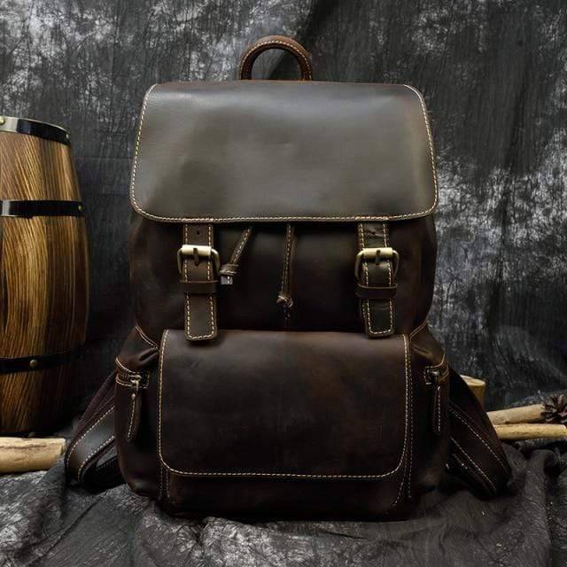 Camping genuine leather thick backpack for outdoor activities4