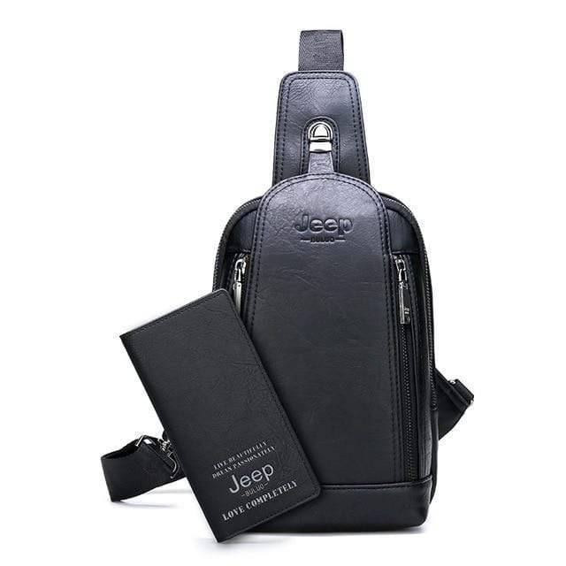 Survival Gears Depot Backpacks 881-8888-Black Durable Travel & Hiking Cross Body Shoulder Large Capacity Leather Sling Bag