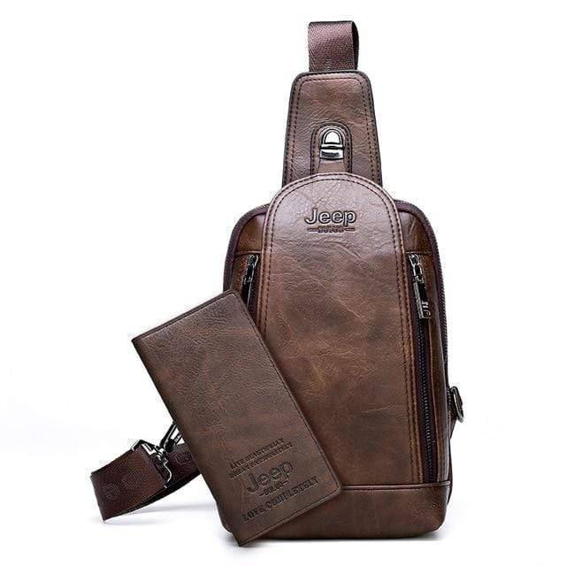 Survival Gears Depot Backpacks 881-8888-Brown Durable Travel & Hiking Cross Body Shoulder Large Capacity Leather Sling Bag