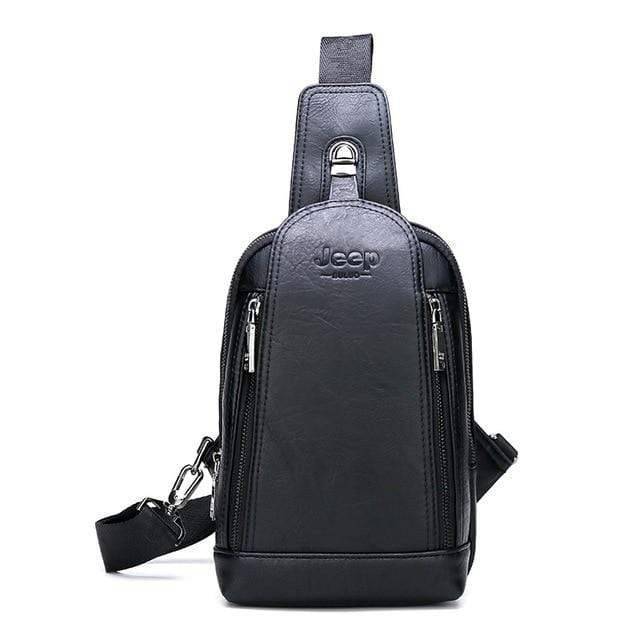 Survival Gears Depot Backpacks 881-Black Durable Travel & Hiking Cross Body Shoulder Large Capacity Leather Sling Bag
