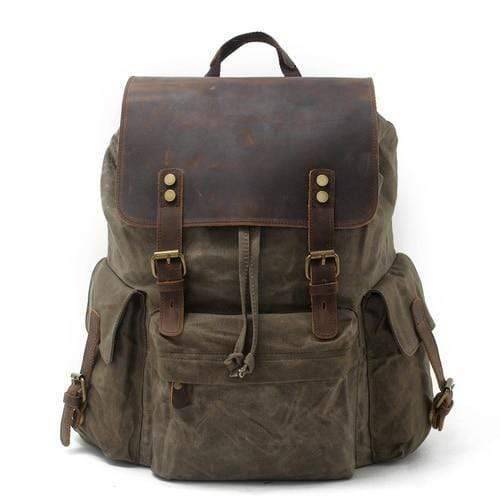 Survival Gears Depot Backpacks Army green Top Luxury Large Capacity Waterproof Canvas Leather Unisex Backpacks