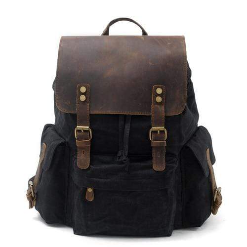 Survival Gears Depot Backpacks Black Top Luxury Large Capacity Waterproof Canvas Leather Unisex Backpacks