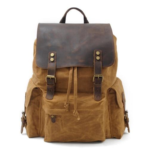 Survival Gears Depot Backpacks Khaki Top Luxury Large Capacity Waterproof Canvas Leather Unisex Backpacks