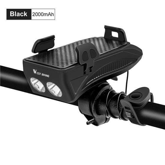Survival Gears Depot Bicycle Light 2000mAh Black Multi-function Bike Light With Phone Holder