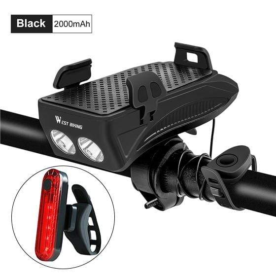 Survival Gears Depot Bicycle Light 2000mAh Black Set Multi-function Bike Light With Phone Holder