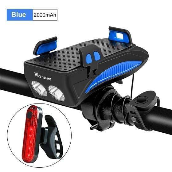 Survival Gears Depot Bicycle Light 2000mAh Blue Set Multi-function Bike Light With Phone Holder