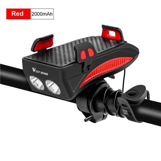 Survival Gears Depot Bicycle Light 2000mAh Red Multi-function Bike Light With Phone Holder