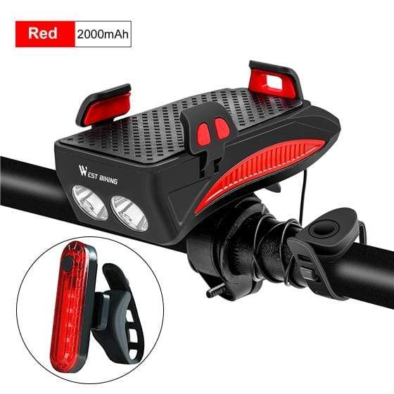 Survival Gears Depot Bicycle Light 2000mAh Red set Multi-function Bike Light With Phone Holder