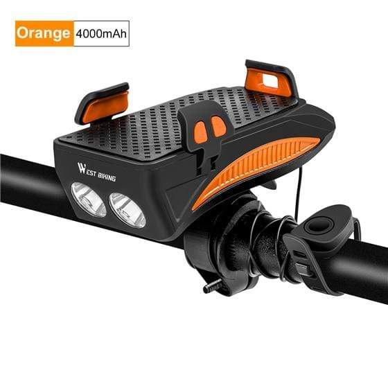 Survival Gears Depot Bicycle Light 4000mAh Orange Multi-function Bike Light With Phone Holder