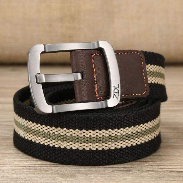 Wiio Black stripe / 110cm Metal Buckle Canvas Belt