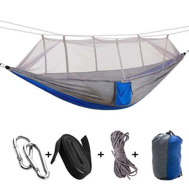 Survival Gears Depot Camping Hammock Grey Blue with mesh Outdoor Portable Camping/Garden Hammock with Mosquito Net