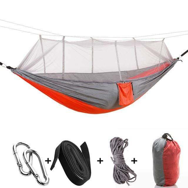 Survival Gears Depot Camping Hammock Grey Orange with mesh Outdoor Portable Camping/Garden Hammock with Mosquito Net