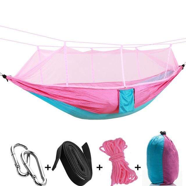 Survival Gears Depot Camping Hammock Pink Blue with mesh Outdoor Portable Camping/Garden Hammock with Mosquito Net
