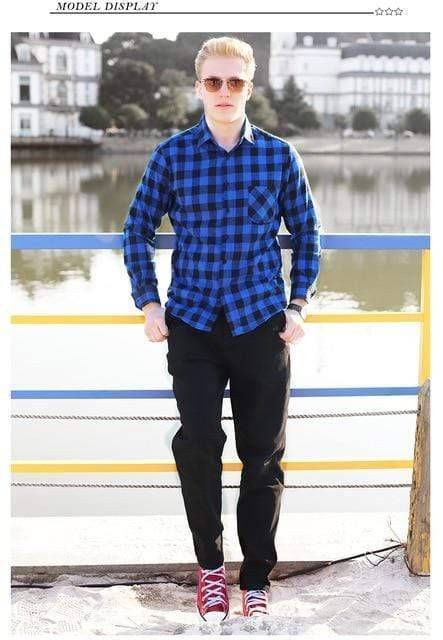 Survival Gears Depot Casual Shirts Blue / M Outdoor Plaid Long Sleeve