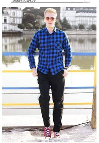 Thumbnail for Survival Gears Depot Casual Shirts Blue / M Outdoor Plaid Long Sleeve