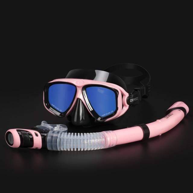 Survival Gears Depot Diving Masks Mirror Pink Frame Anti Fog Goggles with Snorkel