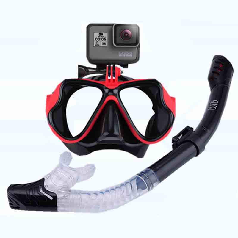 Survival Gears Depot Diving Masks Red Snorkeling Mask Snorkel Tube Set
