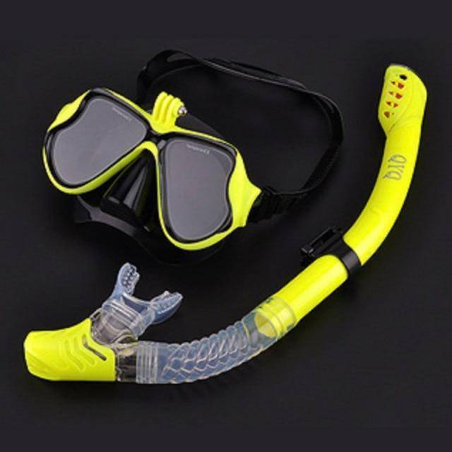 Survival Gears Depot Diving Masks Yellow Snorkeling Mask Snorkel Tube Set