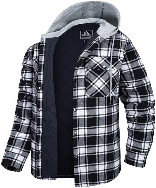 Survival Gears Depot Dress Shirts Black / CN M (US S) Long Sleeve Quilted Lined Plaid Coat