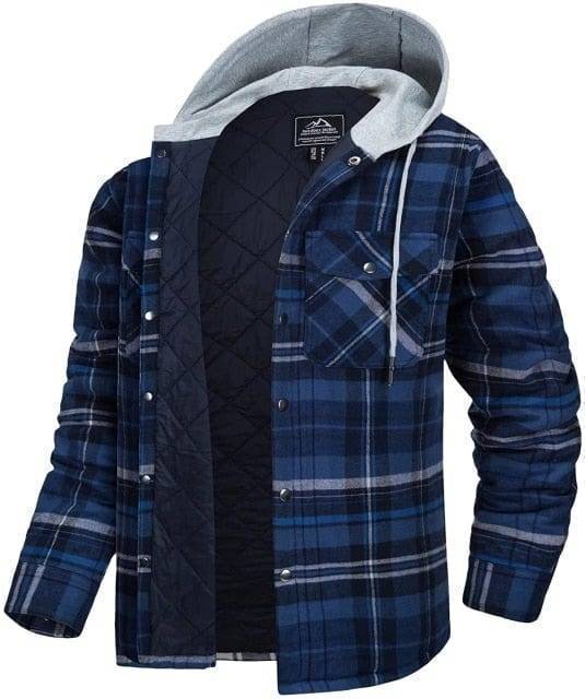 Survival Gears Depot Dress Shirts Blue Gray / CN M (US S) Long Sleeve Quilted Lined Plaid Coat