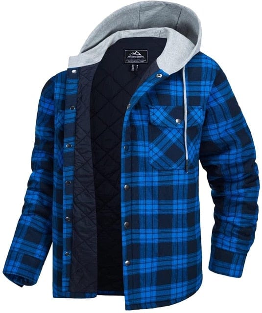 Survival Gears Depot Dress Shirts Bright Blue / CN M (US S) Long Sleeve Quilted Lined Plaid Coat