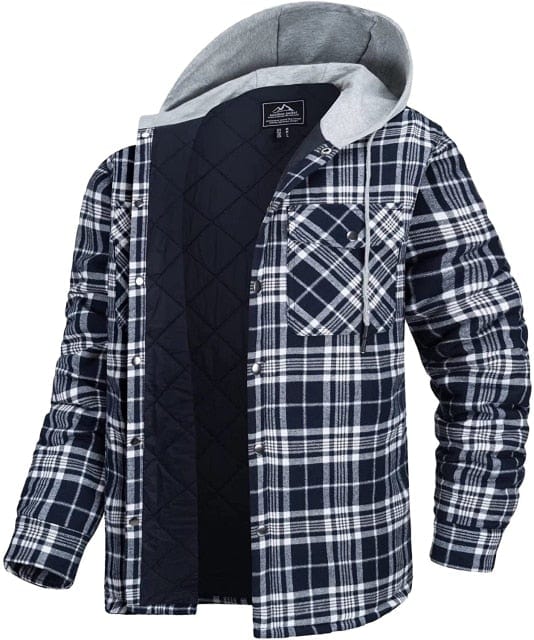 Survival Gears Depot Dress Shirts Navy / CN M (US S) Long Sleeve Quilted Lined Plaid Coat