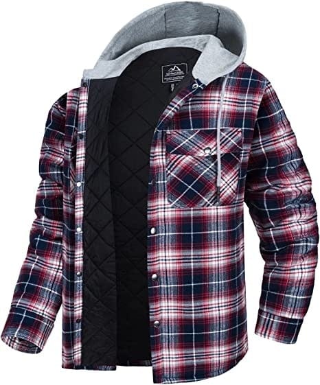 Survival Gears Depot Dress Shirts Red / CN M (US S) Long Sleeve Quilted Lined Plaid Coat