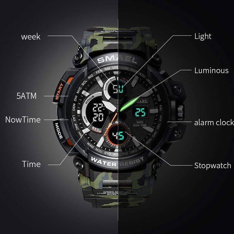 Dual Time Military Watch with Camouflage Design0