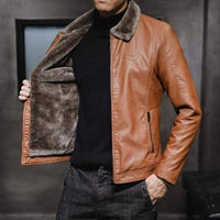 Thumbnail for Survival Gears Depot Faux Leather Coats Brown / M Thick Faux Fur Warm Coat