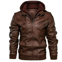 Thumbnail for Survival Gears Depot Faux Leather Coats Brown With Hood / S Casual Biker Leather Jacket