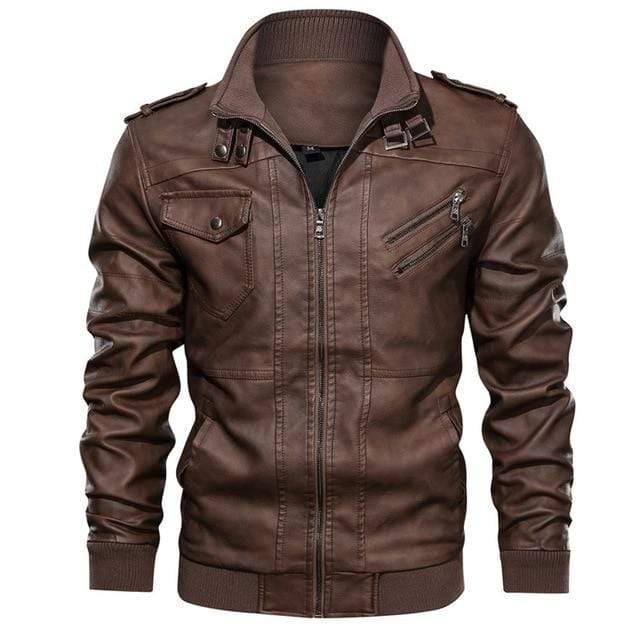 Survival Gears Depot Faux Leather Coats Brown Without Hood / S Casual Biker Leather Jacket