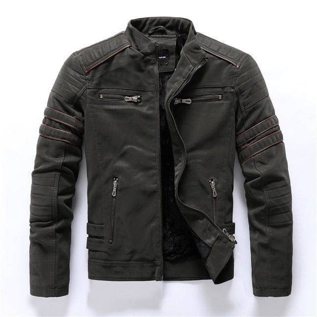 Survival Gears Depot Faux Leather Coats KH8809A Army green / XS Inner Fleece PU Faux Leather Jacket