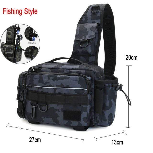Survival Gears Depot Fishing Bags Black Camo Fishing Single Shoulder Tackle Bag