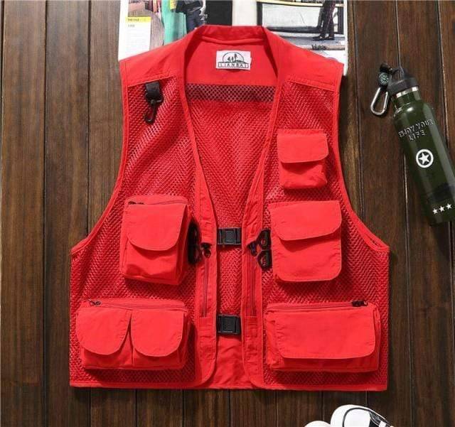 Survival Gears Depot Multi-Pocket Fishing Hunting Vest, Red / L