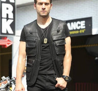 Thumbnail for Survival Gears Depot Genuine Leather Coats Black / S Motorcycle Real Leather Travel Vest