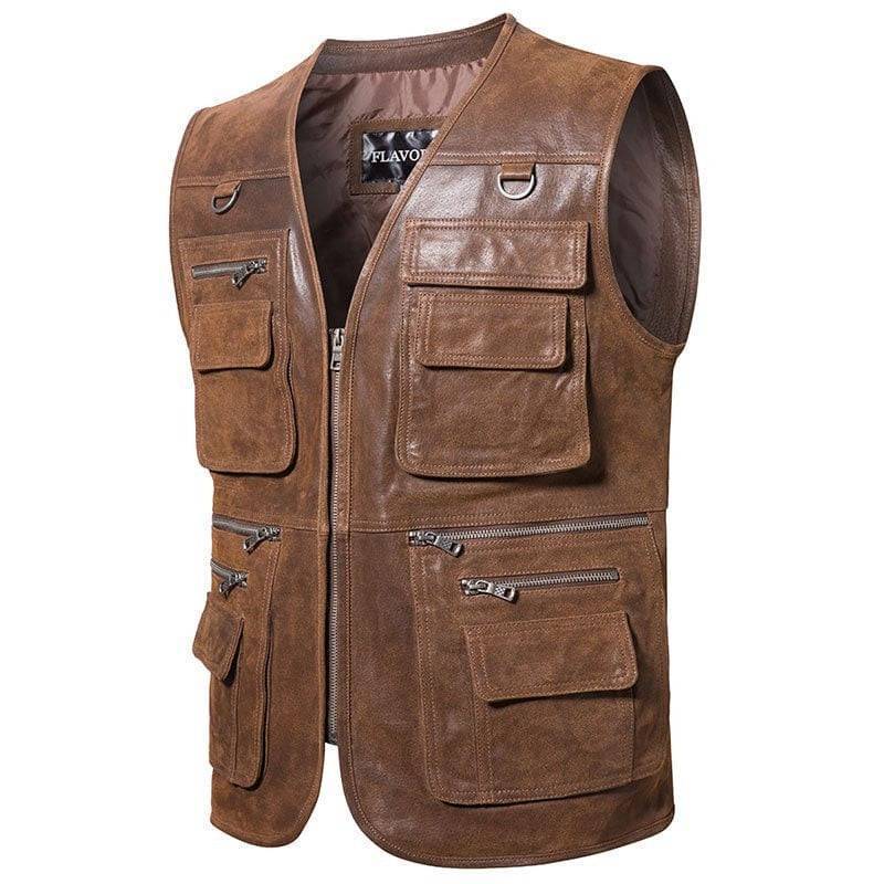 Survival Gears Depot Genuine Leather Coats Motorcycle Real Leather Travel Vest