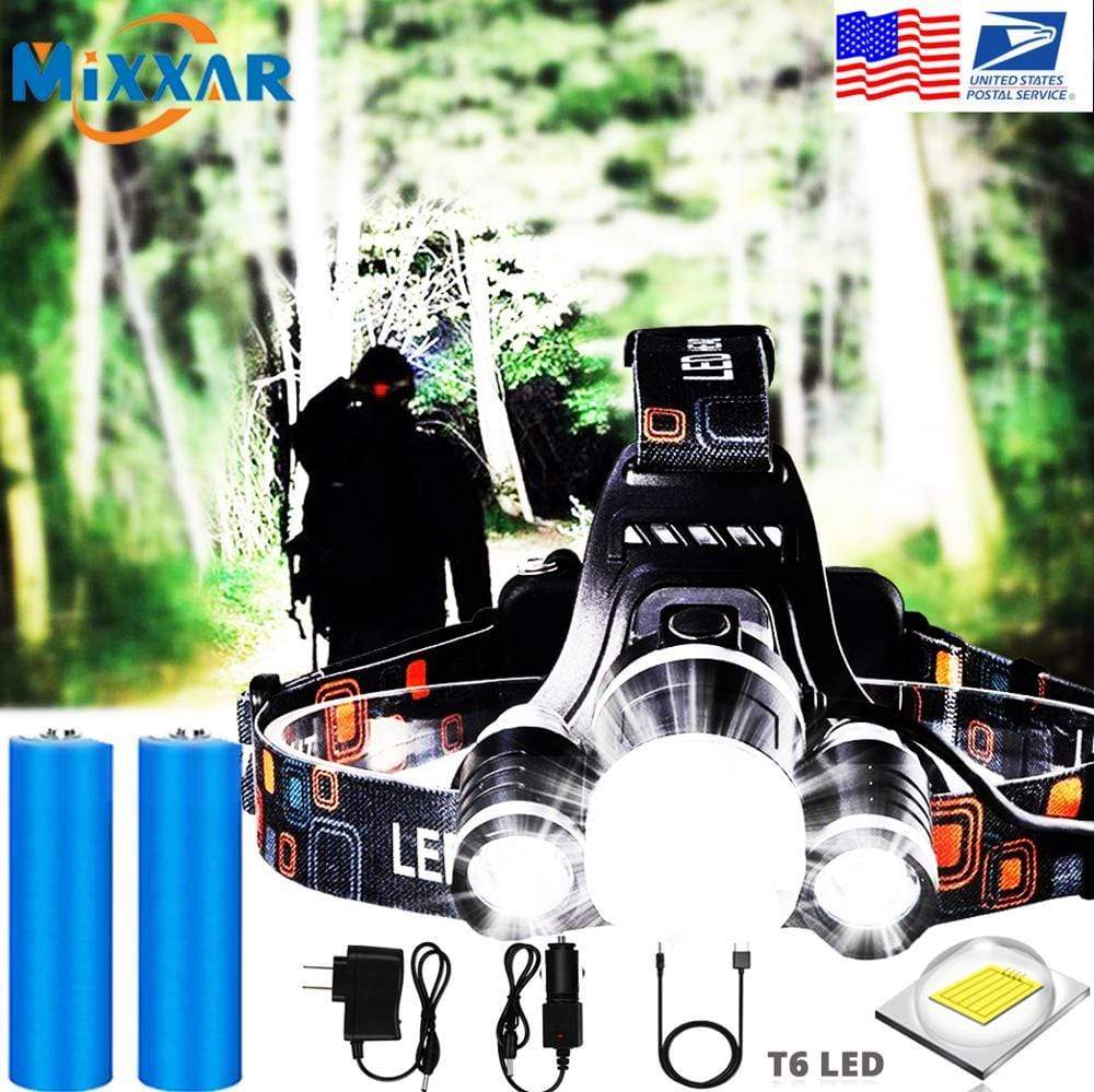 Survival Gears Depot Headlamps T6 Powerful Rechargeable 3 T6 R5 LED Headlight For Hiking/Fishing/Outdoor Acitvities