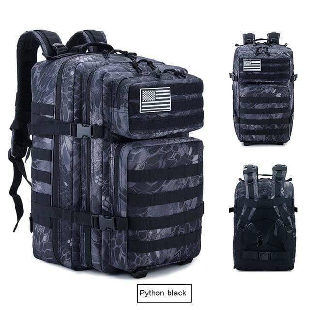 Survival Gears Depot Hiking Bags Python Black 45L Military Molle Backpack Tactical Waterproof Rucksack