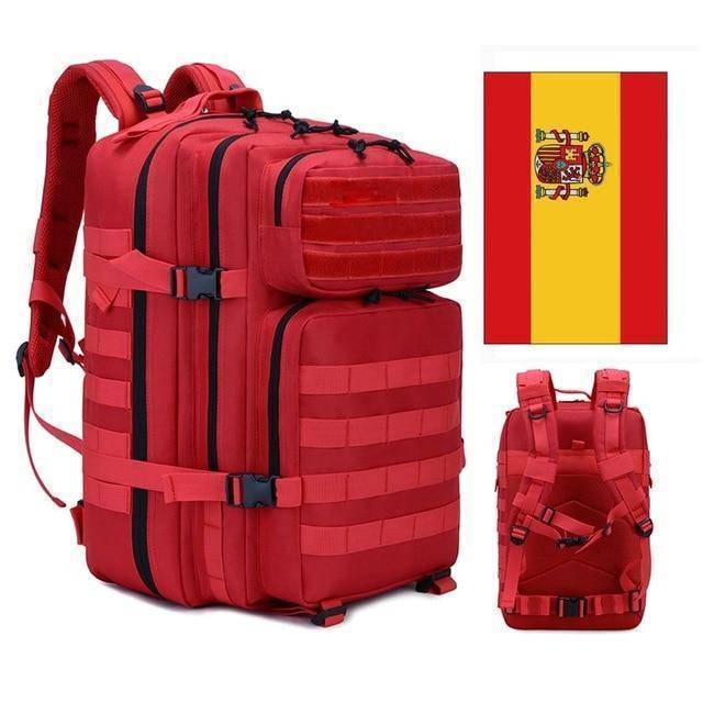 Survival Gears Depot Hiking Bags Red Spanish flag 45L Military Molle Backpack Tactical Waterproof Rucksack
