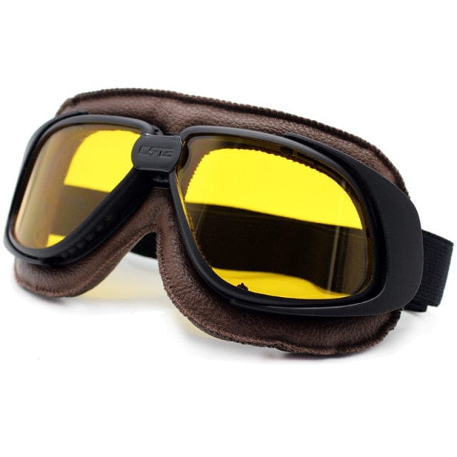 Survival Gears Depot Motorcycle Glasses Yellow Goggles Classic Leather Pilot Biker Goggle