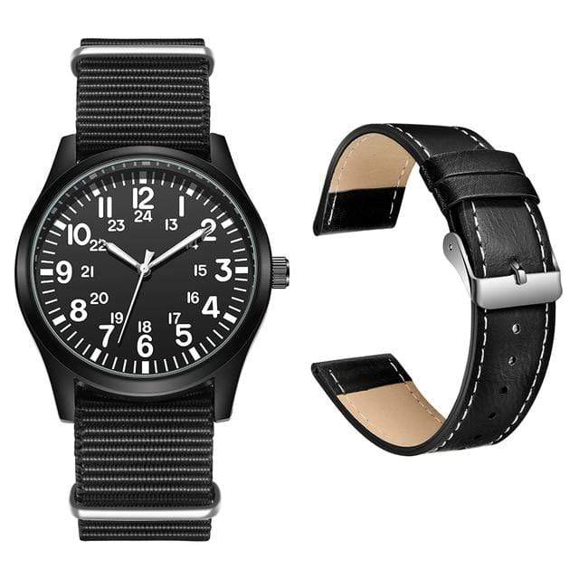 Survival Gears Depot Quartz Watches Black Nylon and PU Strap Outdoor Nylon Strap Sport Watch